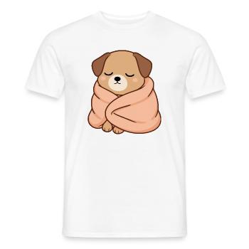 Sleeping dog in cuddly blanket - Men's T-Shirt - white - Front - AI Model Male 178 dark (178cm)