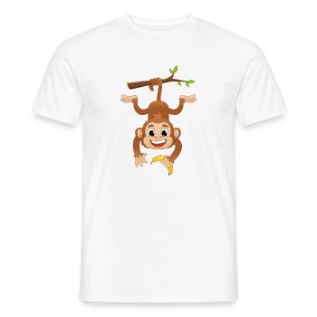 Funny Hanging Monkey With Banana Cartoon Graphic - Men's T-Shirt - white - Front - AI Model Male 178 dark (178cm)
