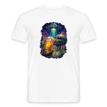 Alien Drinking Beer UFO - Men's T-Shirt - white - Front - AI Model Male 178 dark (178cm)