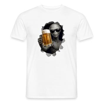 Alien Drinking Beer Looking Out Of Shirt - Männer T-Shirt - Weiß - Vorne - AI Model Male 178 dark (178cm)