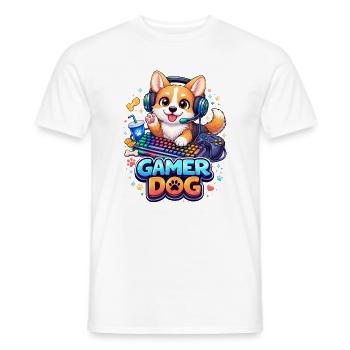 Gamer Dog – Kawaii Hund mit Headset & Tastatur - Männer T-Shirt - Weiß - Vorne - AI Model Male 178 dark (178cm)
