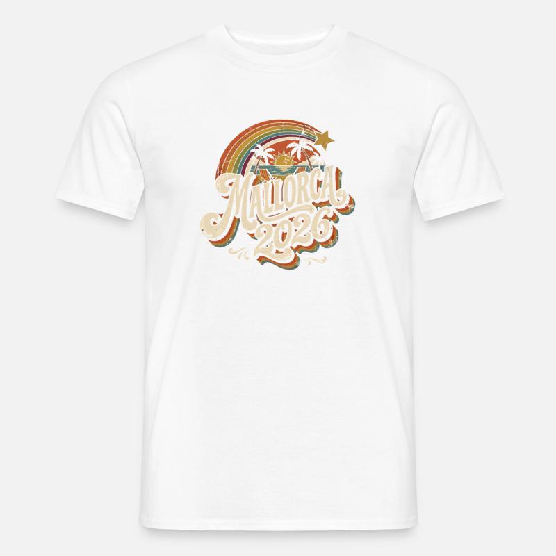 Mallorca 2026 Retro Sunset - Männer T-Shirt - Weiß
