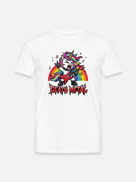 Death Metal Einhorn – Rocker Regenbogen Design - Männer T-Shirt - Weiß
