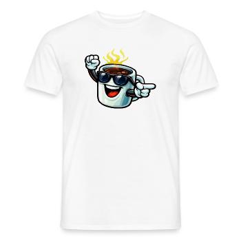 Coffee mug with sunglasses - Men's T-Shirt - white - Front - AI Model Male 178 dark (178cm)