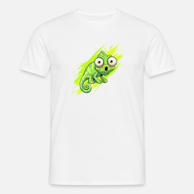 Neon Chamäleon Spritzer - Männer T-Shirt - Weiß