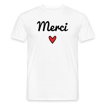 MERCI. THANKS. THANK YOU. ANNIVERSAIRE. NAISSANCE. - T-shirt homme - blanc - Devant - AI Model Male 178 dark (178cm)