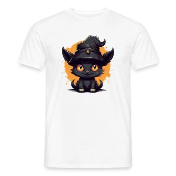 Witch cat in Halloween look - cat - Men's T-Shirt - white - Front - AI Model Male 178 dark (178cm)