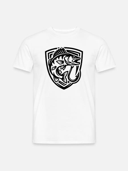 Hecht Fisch Angeln Wappen - Männer T-Shirt - Weiß