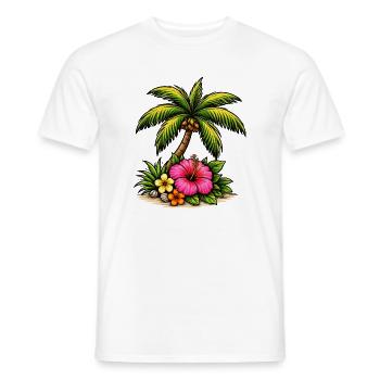 Motif d’hibiscus des îles tropicales - T-shirt homme - blanc - Devant - AI Model Male 178 dark (178cm)