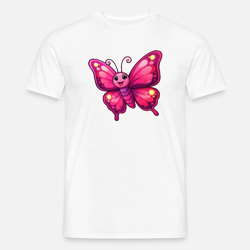 Kælen Pink Sommerfugl - Mænd T-shirt - hvid