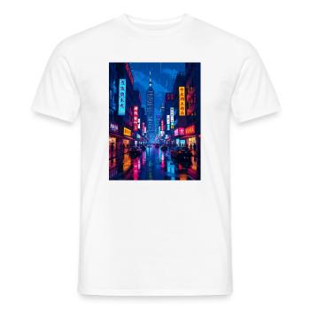 Taipei the capital of Taiwan - Neon Rain Night - Men's T-Shirt - white - Front - AI Model Male 178 dark (178cm)