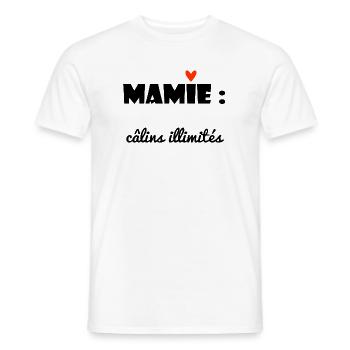 MAMIE. MAMAN. GRAND-MERE. FÊTE DES MÈRES. DRÔLE - T-shirt homme - blanc - Devant - AI Model Male 178 dark (178cm)