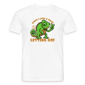 When I lend a hand its like two letting go! - Men's T-Shirt - white - Front - AI Model Male 178 dark (178cm)