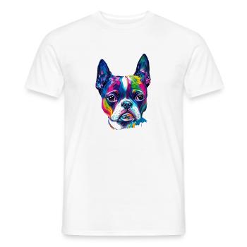 Colorful Boston Terrier Oil Paint Dog Portrait - Men's T-Shirt - white - Front - AI Model Male 178 dark (178cm)