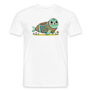 Mandala du Phoque mignon - T-shirt homme - blanc - Devant - AI Model Male 178 dark (178cm)
