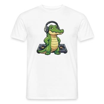 Kroko DJ mit Kopfhörern - Männer T-Shirt - Weiß - Vorne - AI Model Male 178 dark (178cm)