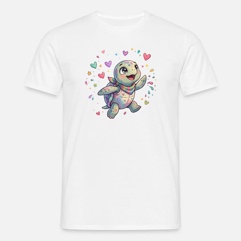 Rainbow Turtle with Heart Patterns - Men's T-Shirt - white