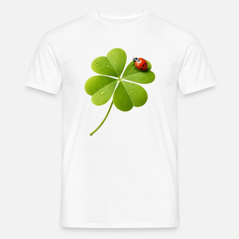 Vierblättriger Klee mit Marienkäfer  - Männer T-Shirt - Weiß
