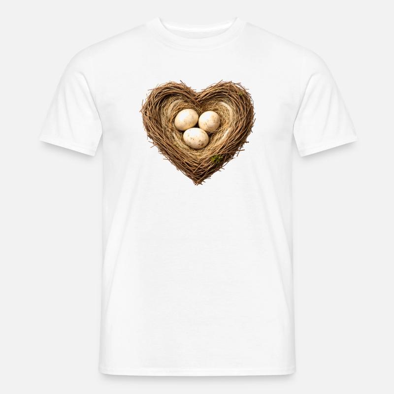 Herzförmiges Vogelnest mit Eiern - Männer T-Shirt - Weiß