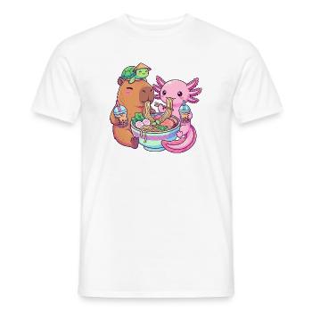 Kawaii Ramen Boba Friends Capybara Axolotl Turtle - Men's T-Shirt - white - Front - AI Model Male 178 dark (178cm)