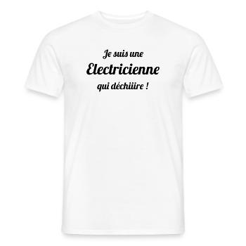 Électricienne Qui Déchire : La Pro du Câblage - T-shirt homme - blanc - Devant - AI Model Male 178 dark (178cm)