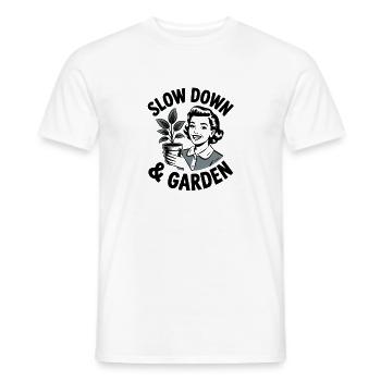 Slow Down And Garden Retro House Plant Lover - Men's T-Shirt - white - Front - AI Model Male 178 dark (178cm)