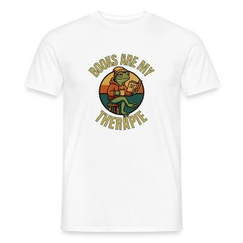 Books Are My Therapy Shirt – Funny Frog Reading Te - Men's T-Shirt - white - Front - AI Model Male 178 dark (178cm)