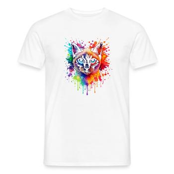 Siamese Cat Neon | Cat Art Pop Art - Men's T-Shirt - white - Front - AI Model Male 178 dark (178cm)