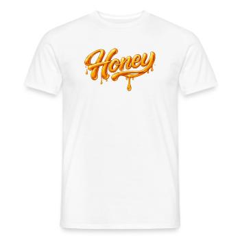 Honig Schriftzug in fließender Typografie  - Männer T-Shirt - Weiß - Vorne - AI Model Male 178 dark (178cm)