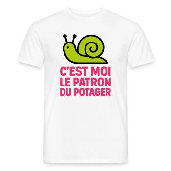 C'est Moi le Patron du Potager : Design Escargot - T-shirt homme - blanc - Devant - AI Model Male 178 dark (178cm)