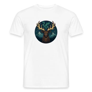 Northern Lights Moose in Mountain Landscape - Men's T-Shirt - white - Front - AI Model Male 178 dark (178cm)