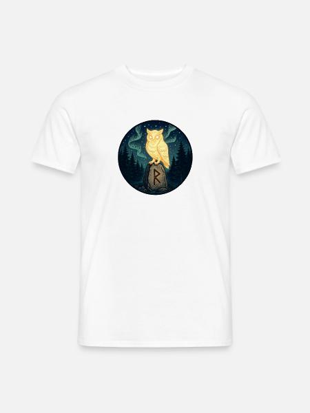 Goldene Eule über Mondfels im Wald - Männer T-Shirt - Weiß