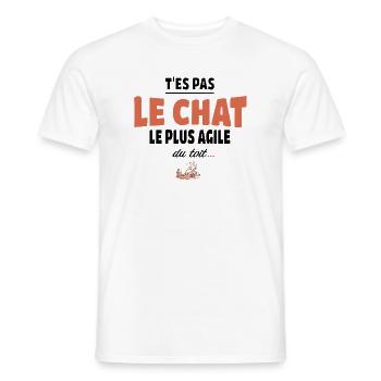 T’es pas le chat le plus agile du toit - Humour - T-shirt homme - blanc - Devant - AI Model Male 178 dark (178cm)