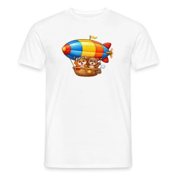 Zeppelin Animals Motif Cartoon Airship - Men's T-Shirt - white - Front - AI Model Male 178 dark (178cm)