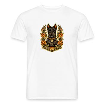 Floral Frame Scottish Terrier - Men's T-Shirt - white - Front - AI Model Male 178 dark (178cm)