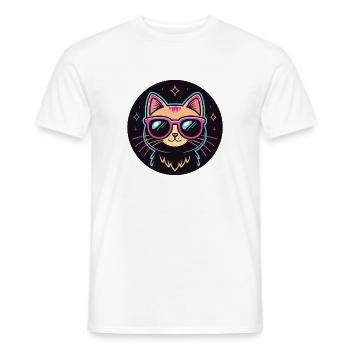 Cat Cartoon Neon Pink Glasses - Men's T-Shirt - white - Front - AI Model Male 178 dark (178cm)