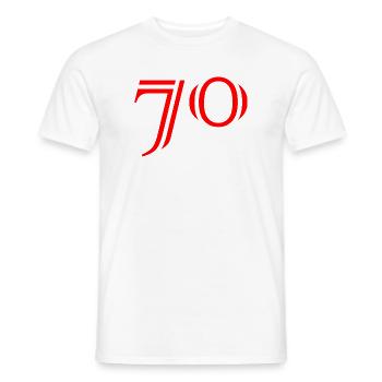 70. 70 YEARS. 70th ANNIVERSARY. 70 YEARS ANNIVERSARY. - Men's T-Shirt - white - Front - AI Model Male 178 dark (178cm)