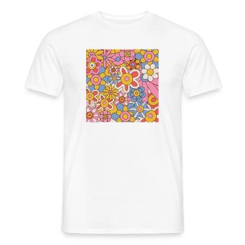 Retro Flower Power Pattern – 70s Hippie Floral - Men's T-Shirt - white - Front - AI Model Male 178 dark (178cm)