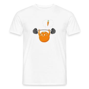 Dessin animé d’entraînement de force avec haltères et carotte - T-shirt homme - blanc - Devant - AI Model Male 178 dark (178cm)
