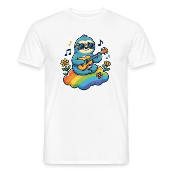 Hippie Faultier mit Gitarre auf Regenbogen Wolke - Männer T-Shirt - Weiß - Vorne - AI Model Male 178 dark (178cm)