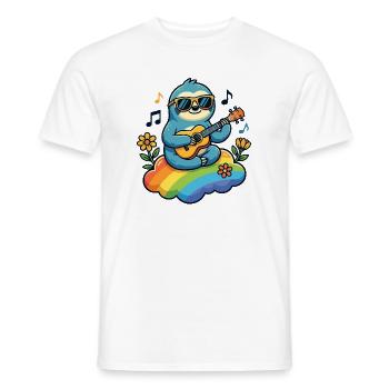 Sloth with guitar on rainbow cloud hippie - Men's T-Shirt - white - Front - AI Model Male 178 dark (178cm)