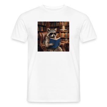 Reading raccoon in library - Men's T-Shirt - white - Front - AI Model Male 178 dark (178cm)
