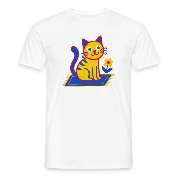 Bunte Katze auf Teppich in einer Blütenwiese - Männer T-Shirt - Weiß - Vorne - AI Model Male 178 dark (178cm)