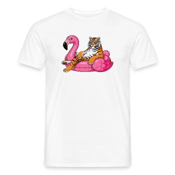 Cool Tiger auf Flamingo-Boje – Sommer-Rig-Design - Männer T-Shirt - Weiß - Vorne - AI Model Male 178 dark (178cm)