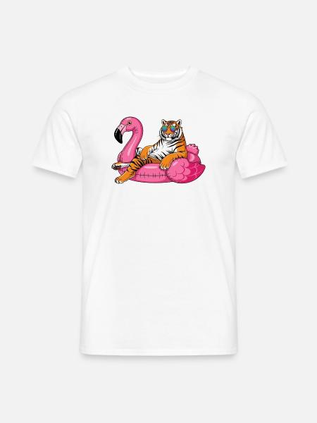 Cool Tiger auf Flamingo-Boje – Sommer-Rig-Design - Männer T-Shirt - Weiß