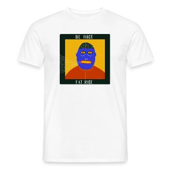 Be Nice Eat Rice: Quirky Surreal Folk Art Graphic - Men's T-Shirt - white - Front - AI Model Male 178 dark (178cm)