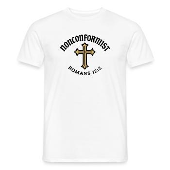Anticonformiste Chrétien Romains 12:2 Croix d'Or - T-shirt homme - blanc - Devant - AI Model Male 178 dark (178cm)