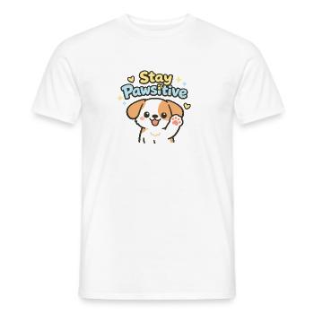 Stay Pawsitive – Cute Dog Caricature - Men's T-Shirt - white - Front - AI Model Male 178 dark (178cm)