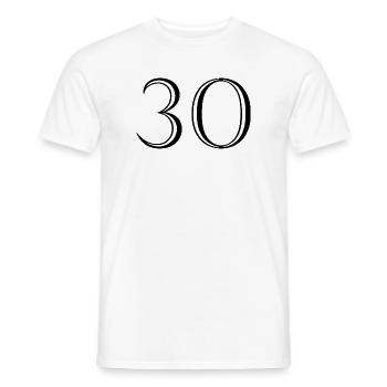 30. 30 YEARS. 30th ANNIVERSARY. 30 YEARS ANNIVERSARY. - Men's T-Shirt - white - Front - AI Model Male 178 dark (178cm)
