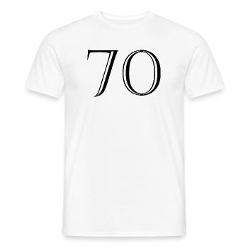 70. 70 YEARS. 70th ANNIVERSARY. 70 YEARS ANNIVERSARY. - Men's T-Shirt - white - Front - AI Model Male 178 dark (178cm)